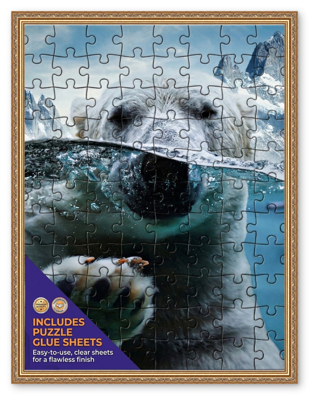 CustomPictureFrames.com Solid Wood Round Mat Puzzle Frame - Multiple Sizes - Black Precision-Cut Mat - Adhesive Preservation Sheets - Assembled in USA Made in the USA